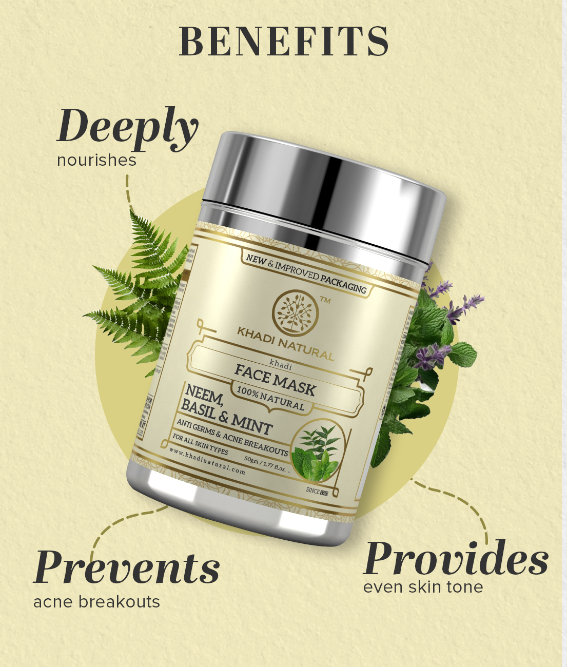 Khadi Natural Neem Basil & Mint Anti Acne Face Pack - 50gm