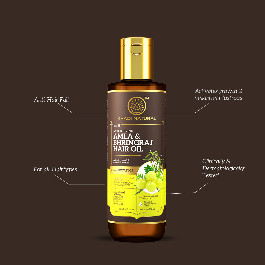 Khadi Natural Amla & Bhringraj Hair Oil - Mineral Oil, Silicones, Synthetic Fragrance Free - 200ml