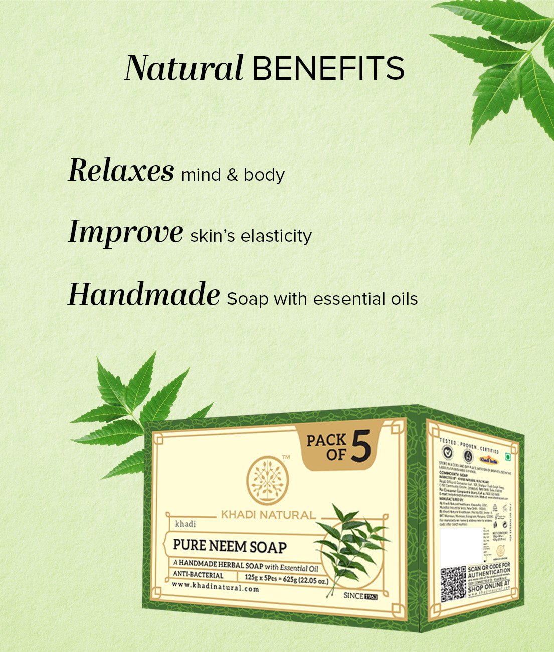 Khadi Natural Herbal Pure Neem Soap Combo Pack Of 5 β 125gm Each