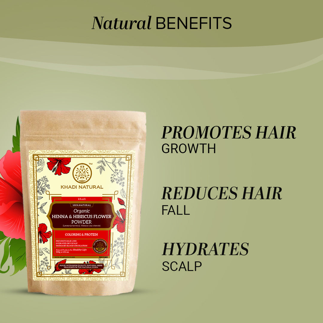 Khadi Natural Organic Henna & Hibiscus Flower Hair Coloring Powder - 100% Natural - 100gm