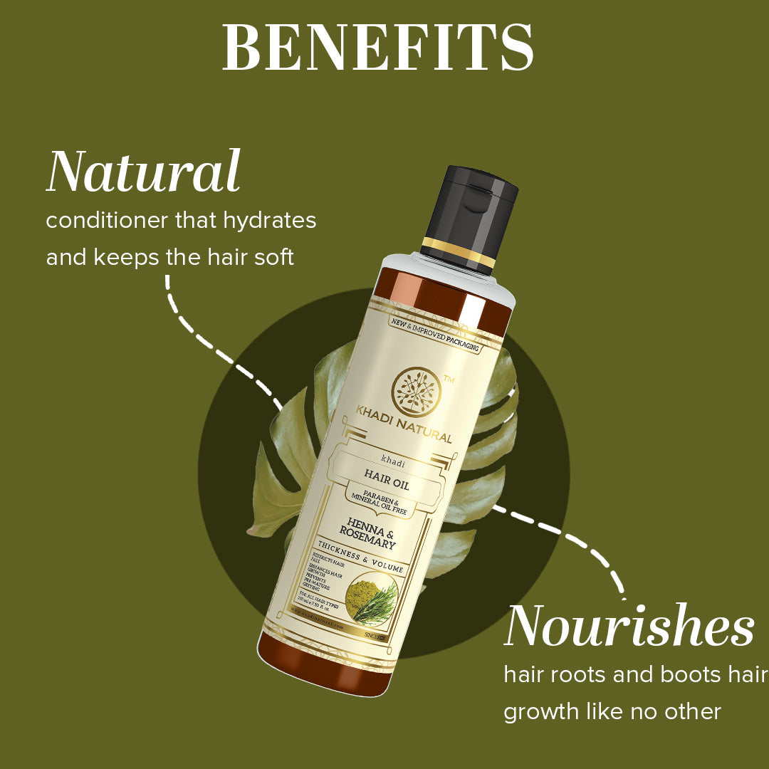 Khadi Natural Henna & Rosemary Hair Oil β Paraben & Mineral Oil Free (210ml)