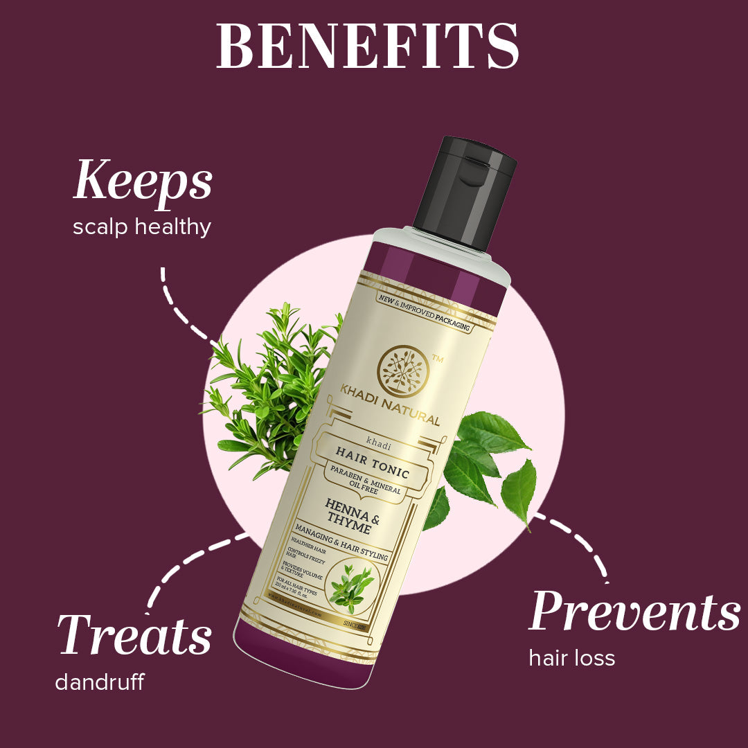 Khadi Natural Henna Thyme Hair Tonic Paraben & Mineral Oil Free - 210ml