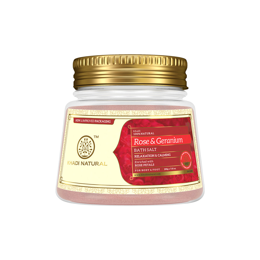 Khadi Natural Rose & Geranium with Rose Petals Bath Salt - 200gm