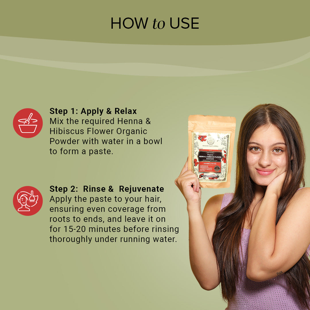 Khadi Natural Organic Henna & Hibiscus Flower Hair Coloring Powder - 100% Natural - 100gm