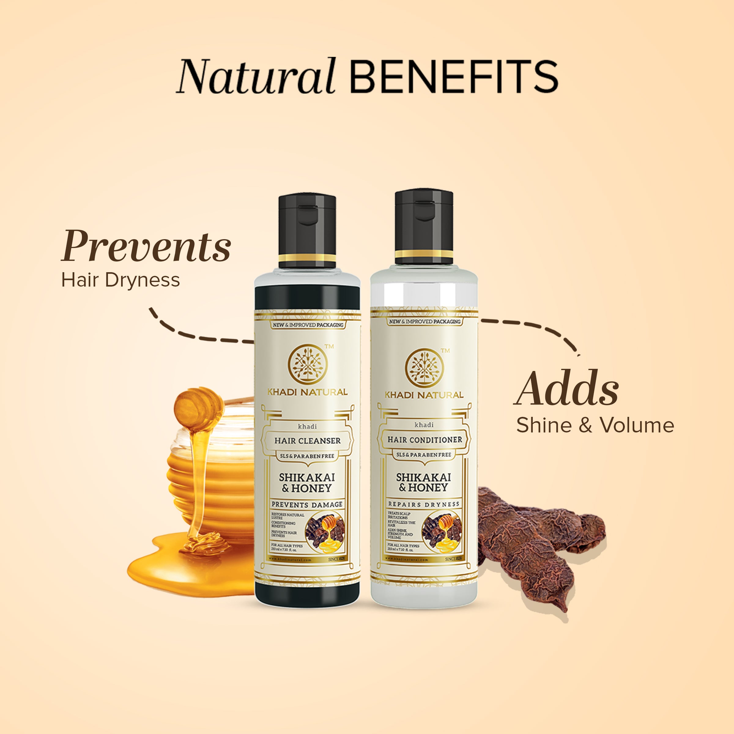 Khadi Natural Shikakai & Honey Cleanser & Conditioner SLS & Paraben Free Combo - 210ml Each Sale