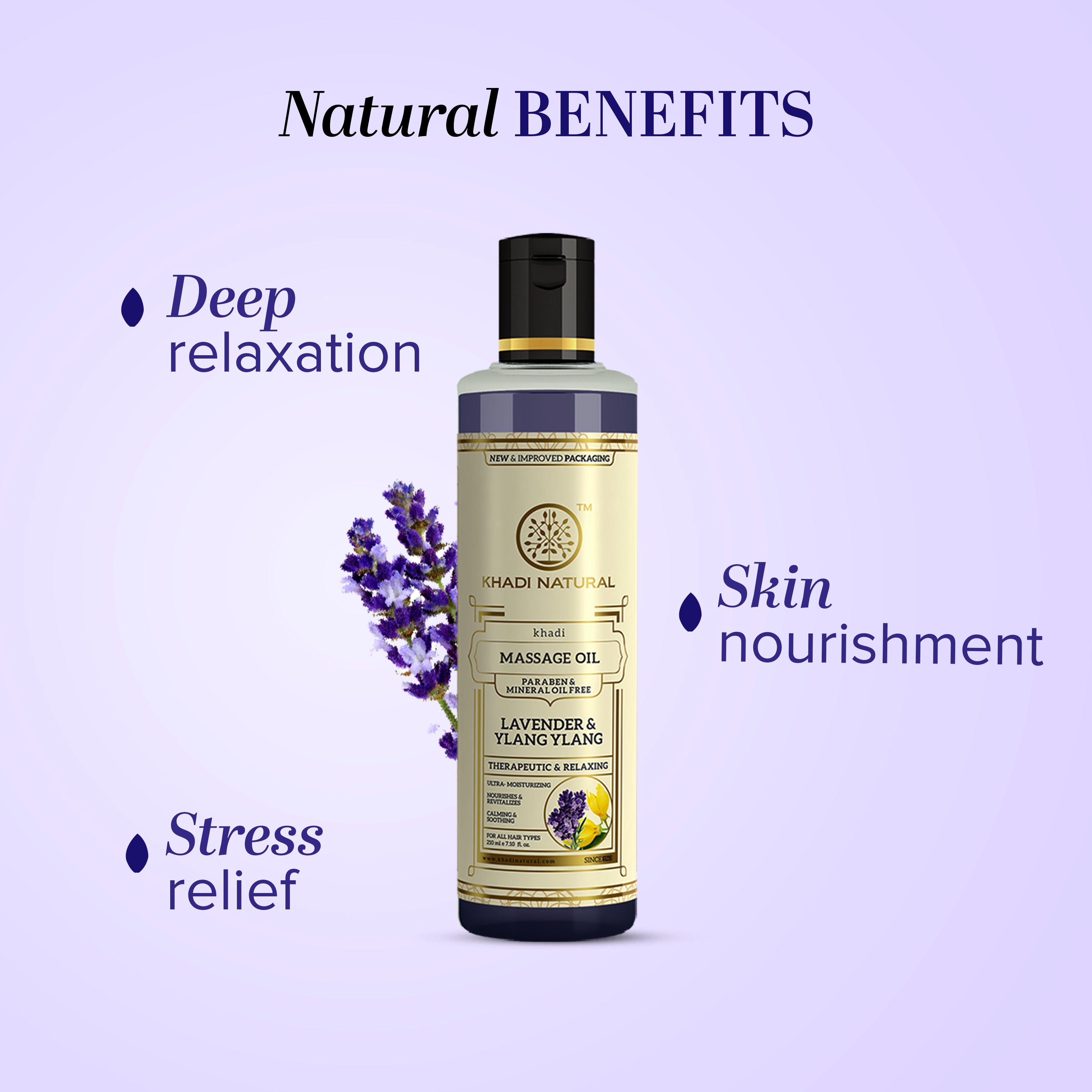 Khadi Natural Lavender & Ylang Ylang Massage Oil Paraben Mineral Oil Free - 210ml