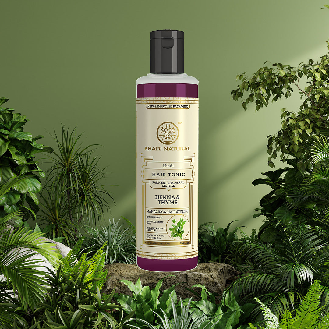 Khadi Natural Henna Thyme Hair Tonic Paraben & Mineral Oil Free - 210ml