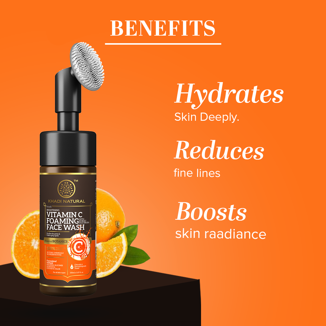 Khadi Natural Vitamin C Foaming Face Wash Within - Built Face Brush - 150ml