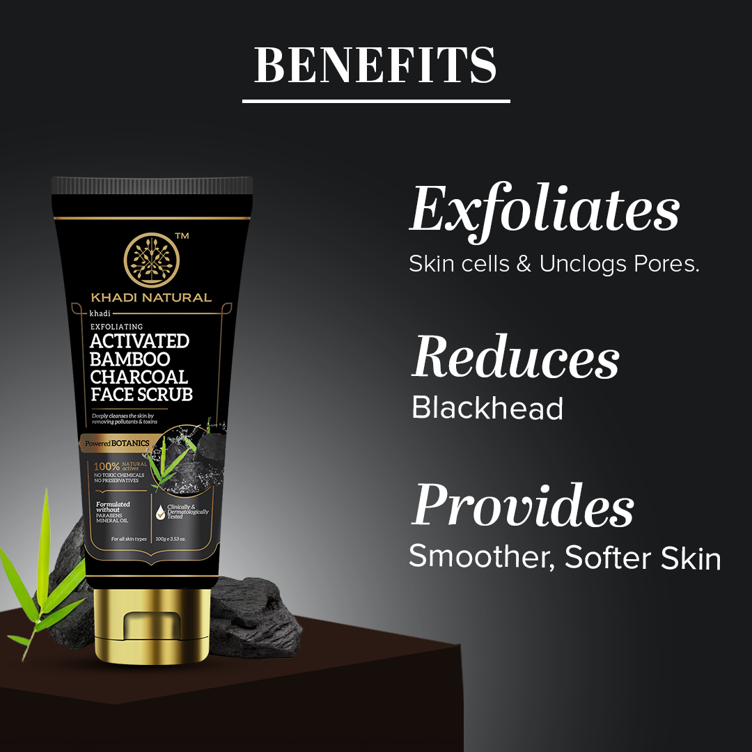 Khadi Natural Activated Bamboo Charcoal Face Scrub - 100gm