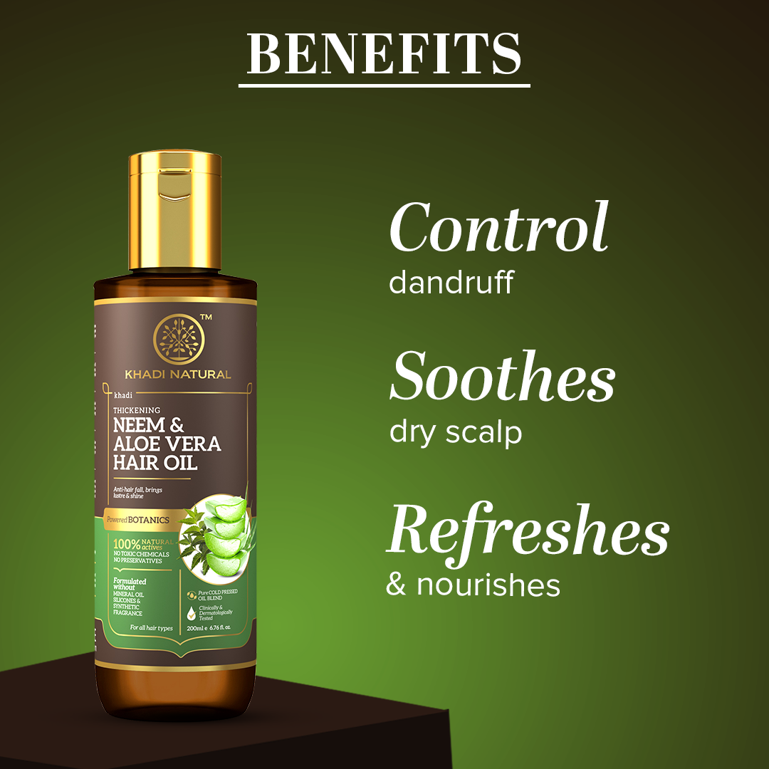Khadi Natural Neem & Aloe Vera Hair Oil - Mineral Oil, Silicones, Synthetic Fragrance Free - 200ml