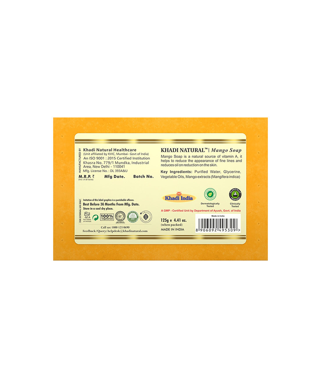 Khadi Natural Mango Soap - 125gm