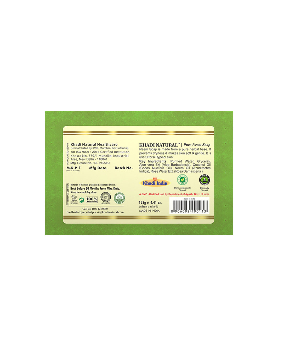 Khadi Natural Pure Neem Soap - 125gm