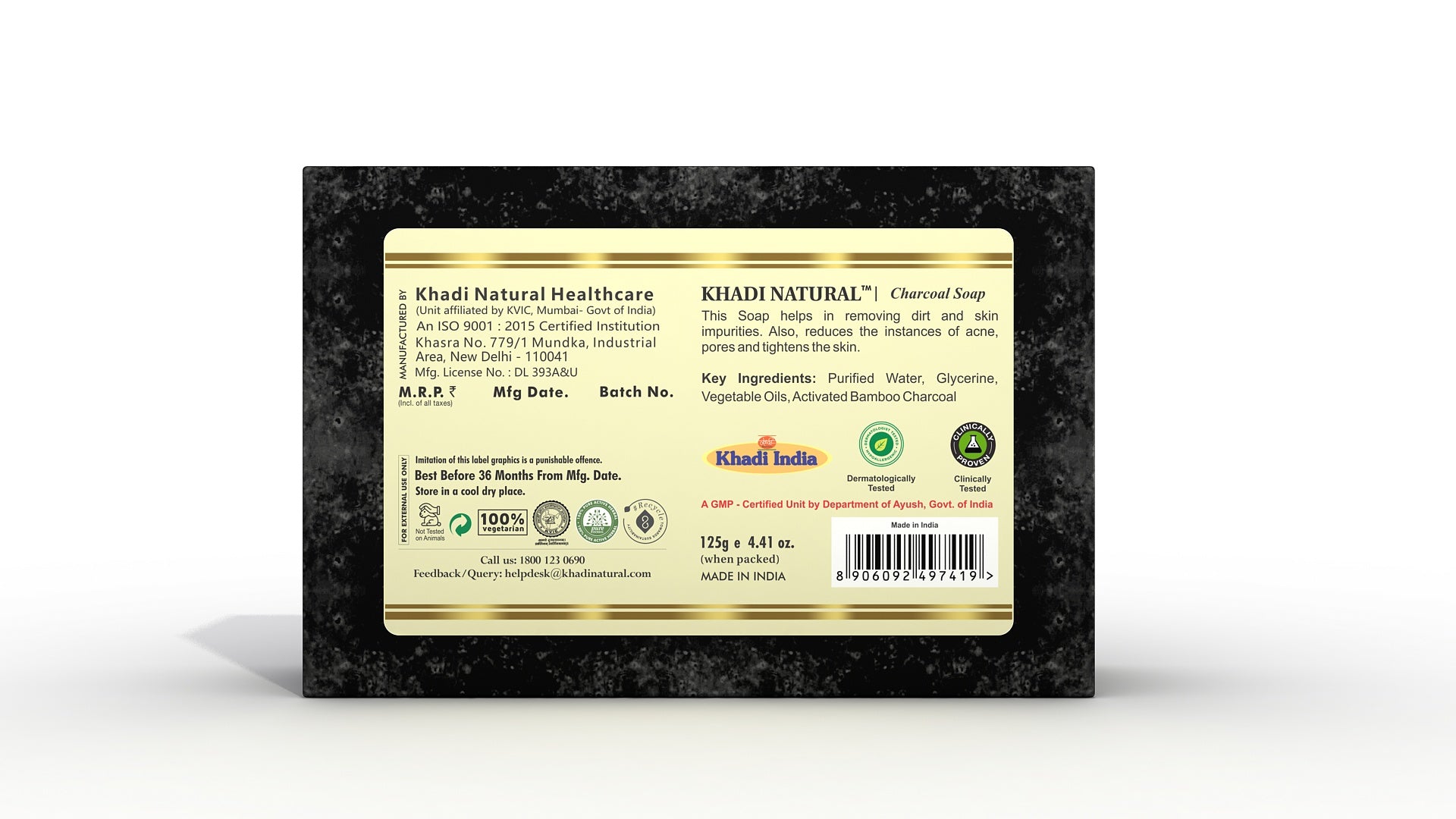 KHADI NATURAL CHARCOAL SOAP 125 g