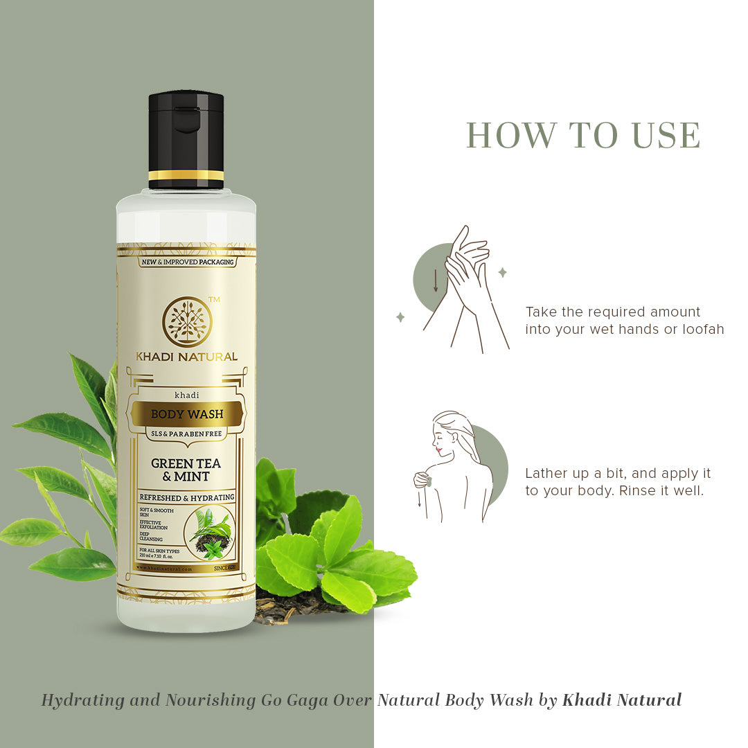 Khadi Natural Green Tea & Mint Body Wash- Sls & Paraben Free-210 ml