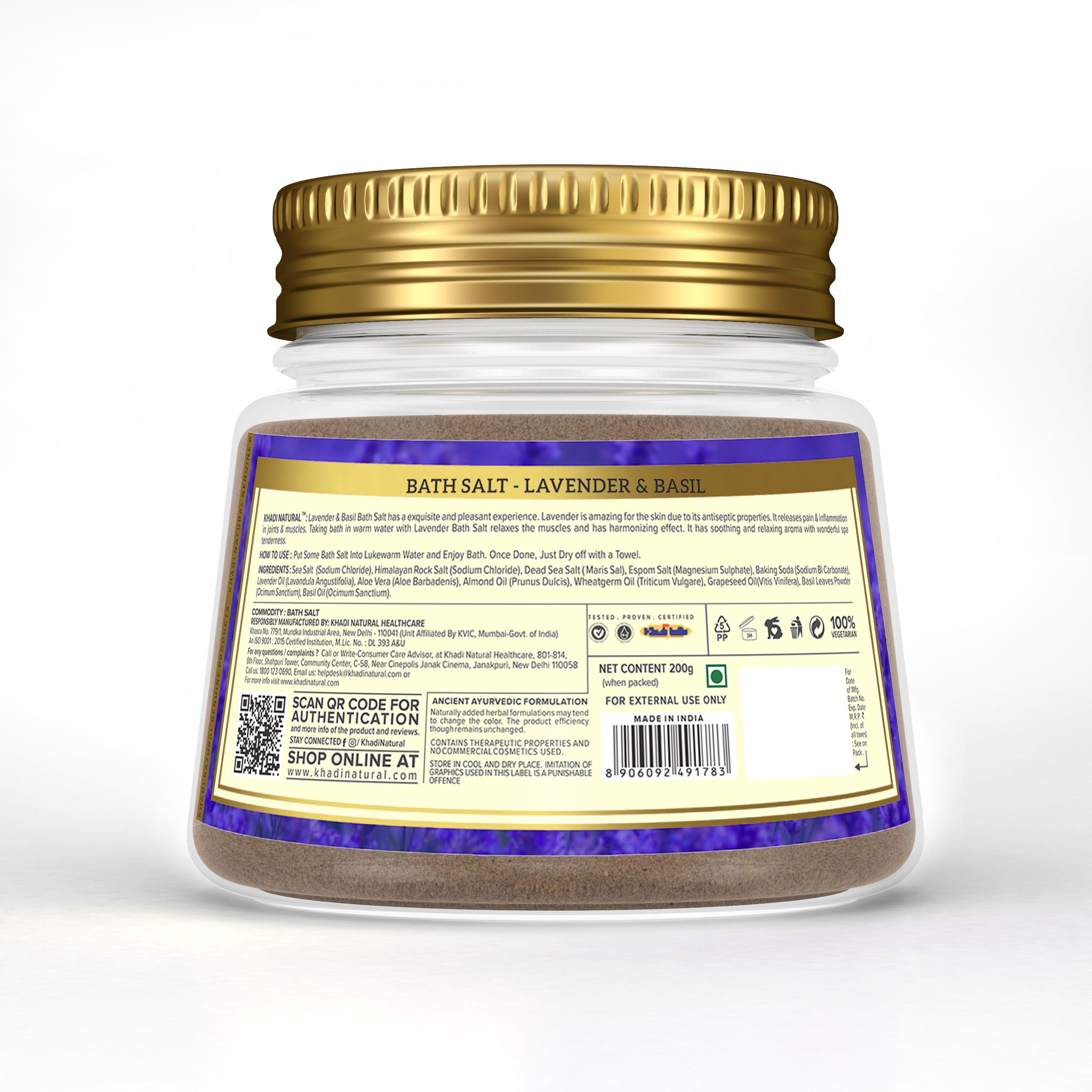 Khadi Natural Lavender & Basil Bath Salt-200 g