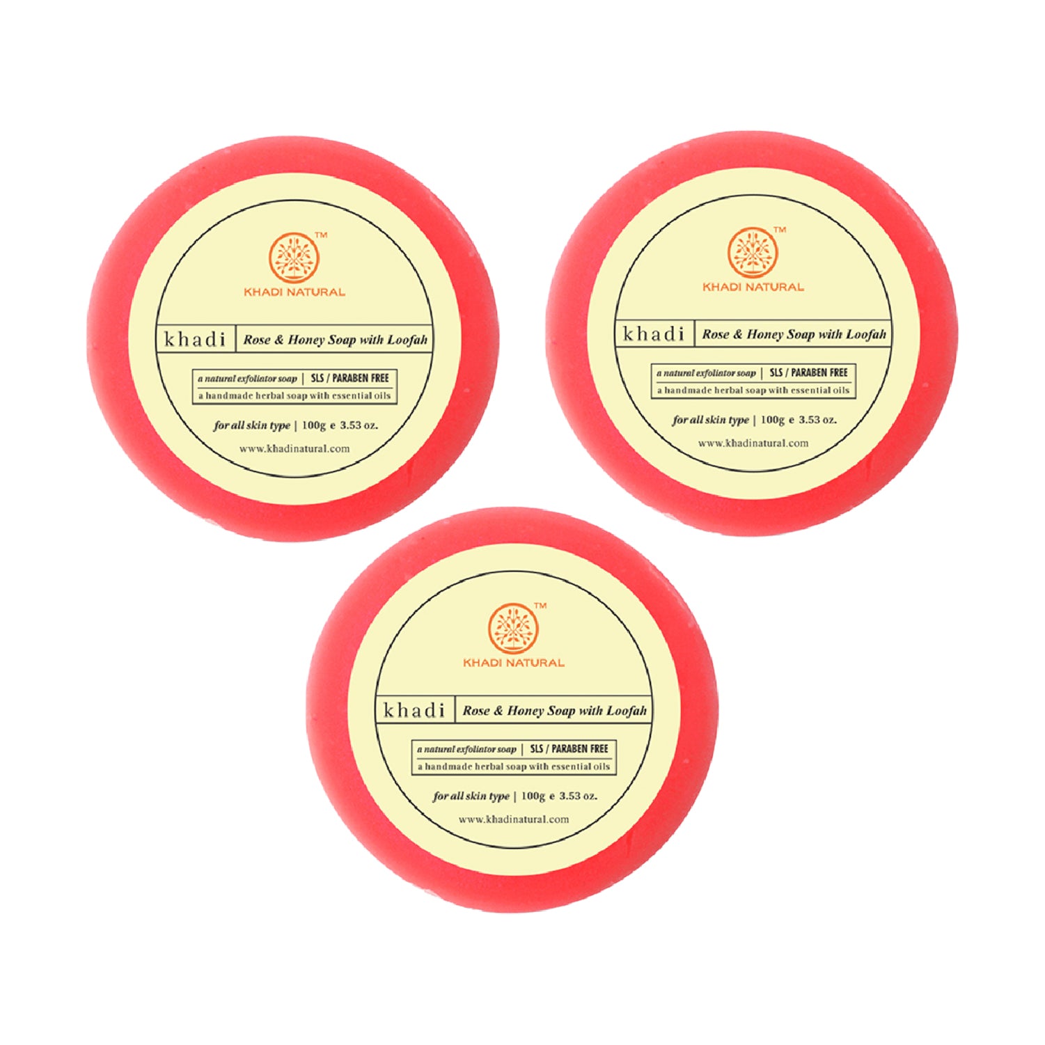 Khadi Natural Rose & Honey Loofah Soap - 100 g (Pack of 3)