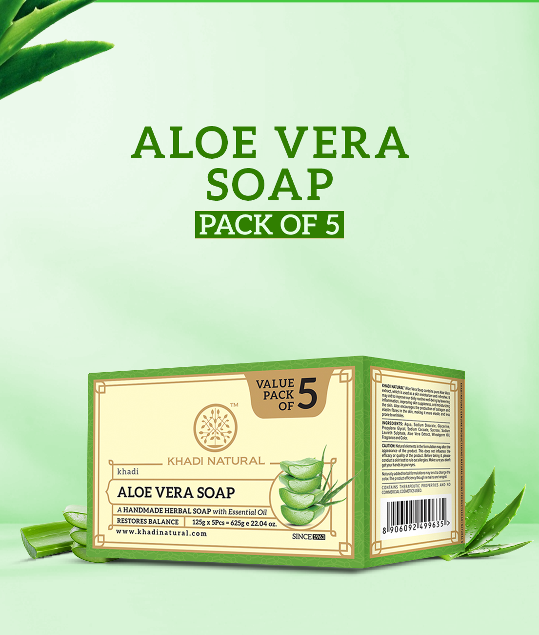 Khadi Natural Aloe Vera Soap Combo Pack Of 5 – 125gm Each