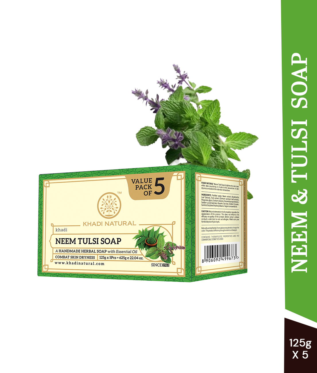 Khadi Natural Herbal Neem Tulsi Soap Combo Pack Of 5 โ 125gm Each