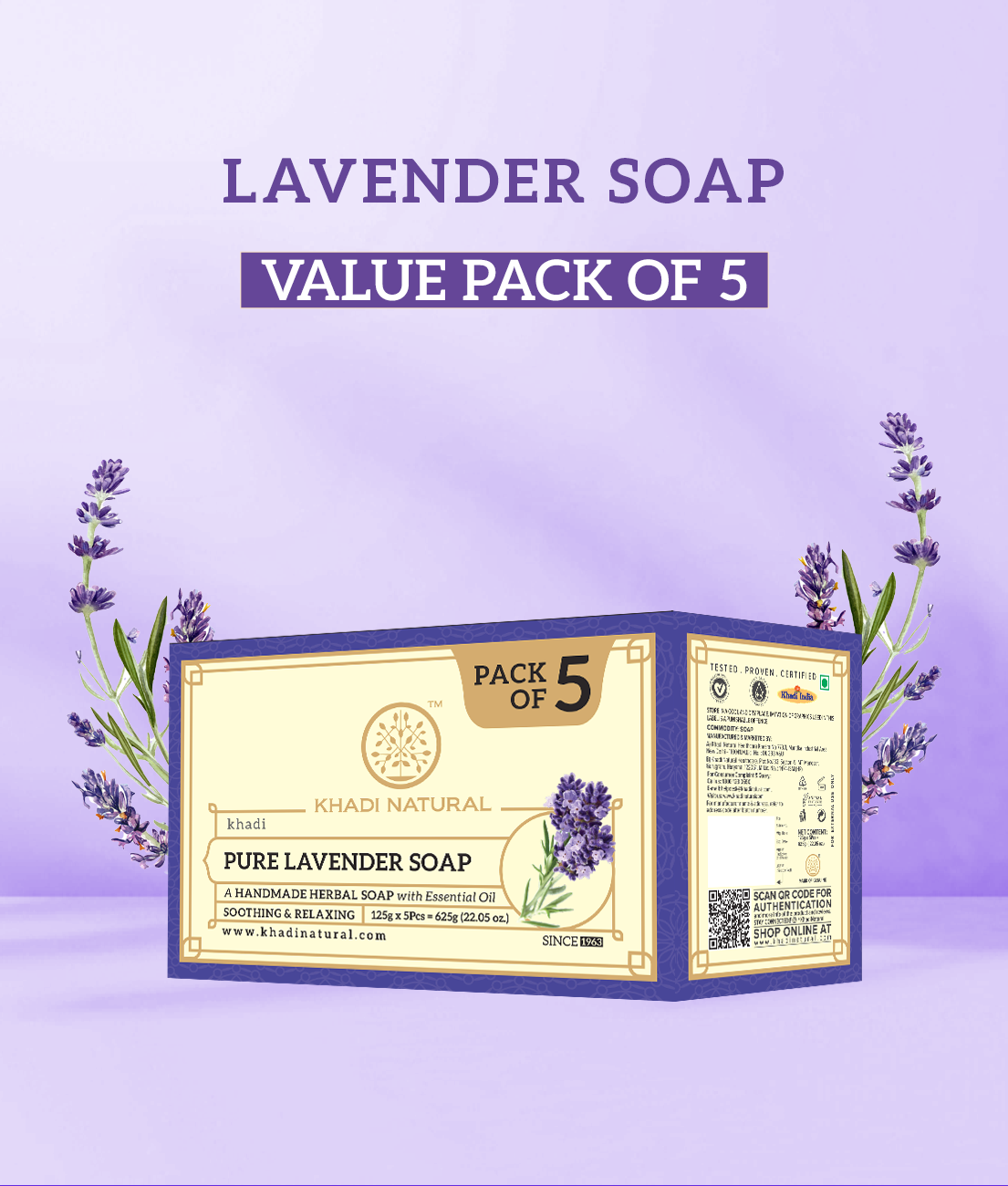 Khadi Natural Herbal Pure Lavender Soap Combo Pack Of 5 – 125gm Each