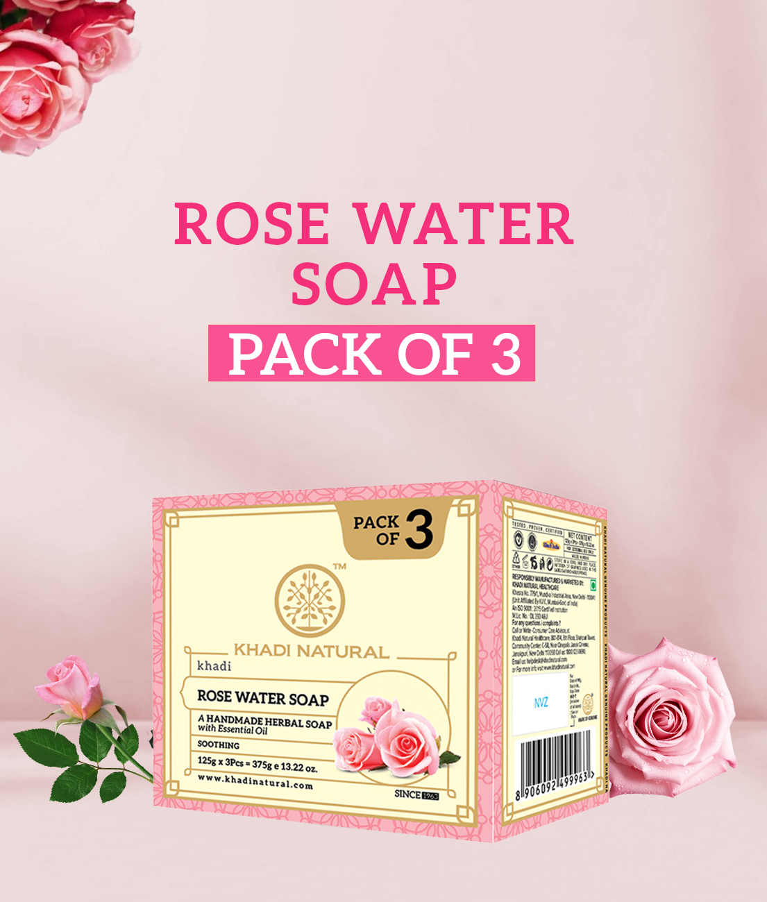 Khadi Natural Rosewater Soap Combo Pack Of 3 – 125gm Each