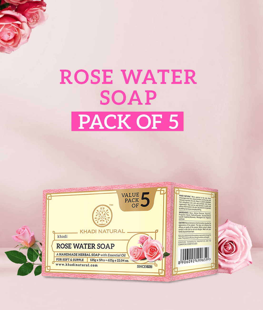 Khadi Natural Rosewater Soap Combo Pack Of 5 – 125gm Each