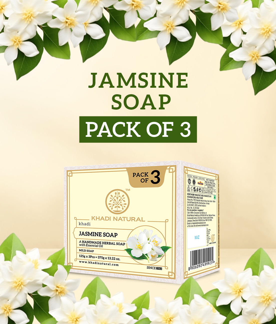 Khadi Natural Herbal Jasmine Soap Combo Pack Of 3 – 125gm Each