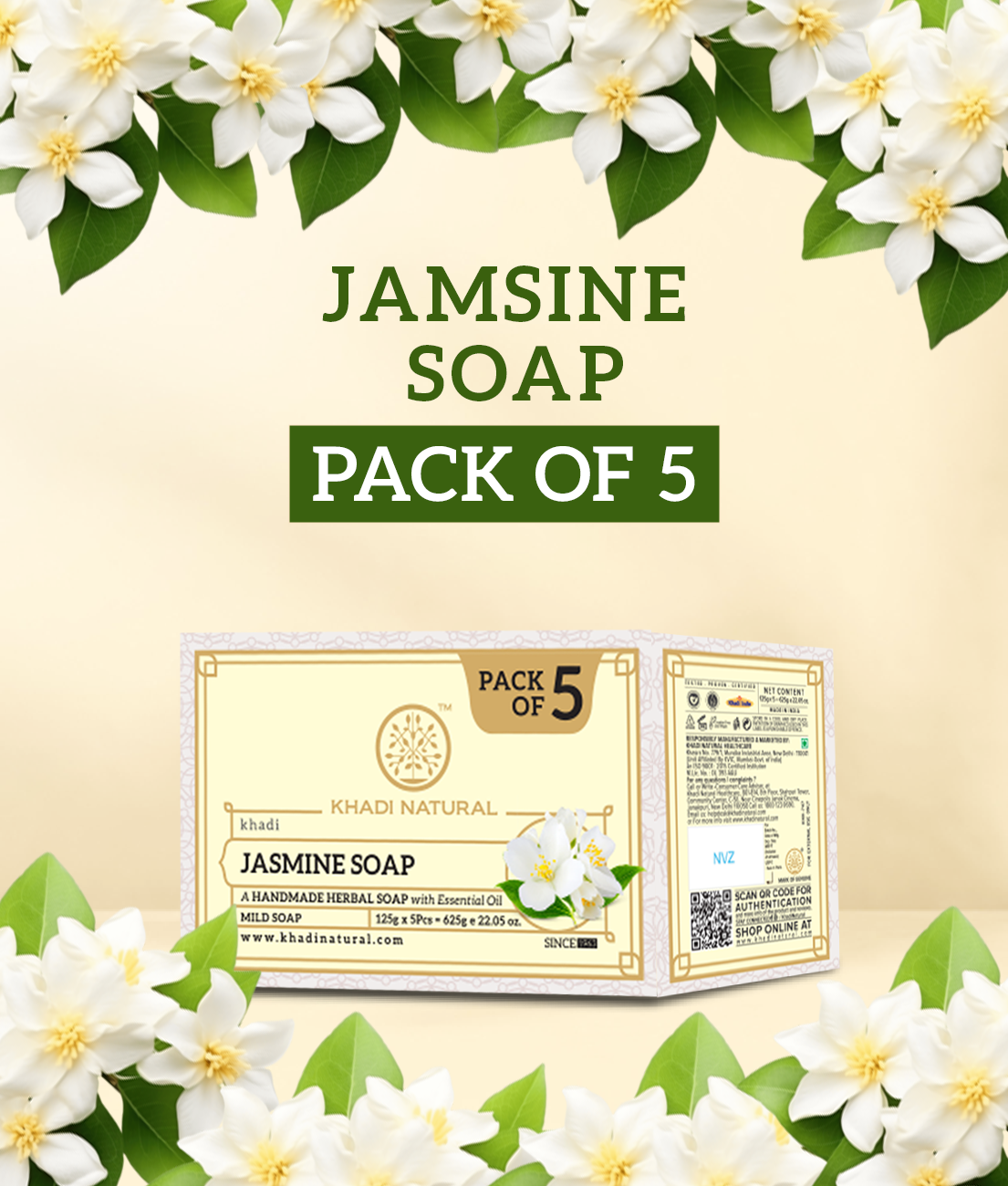 Khadi Natural Herbal Jasmine Soap Combo Pack Of 5 – 125gm Each