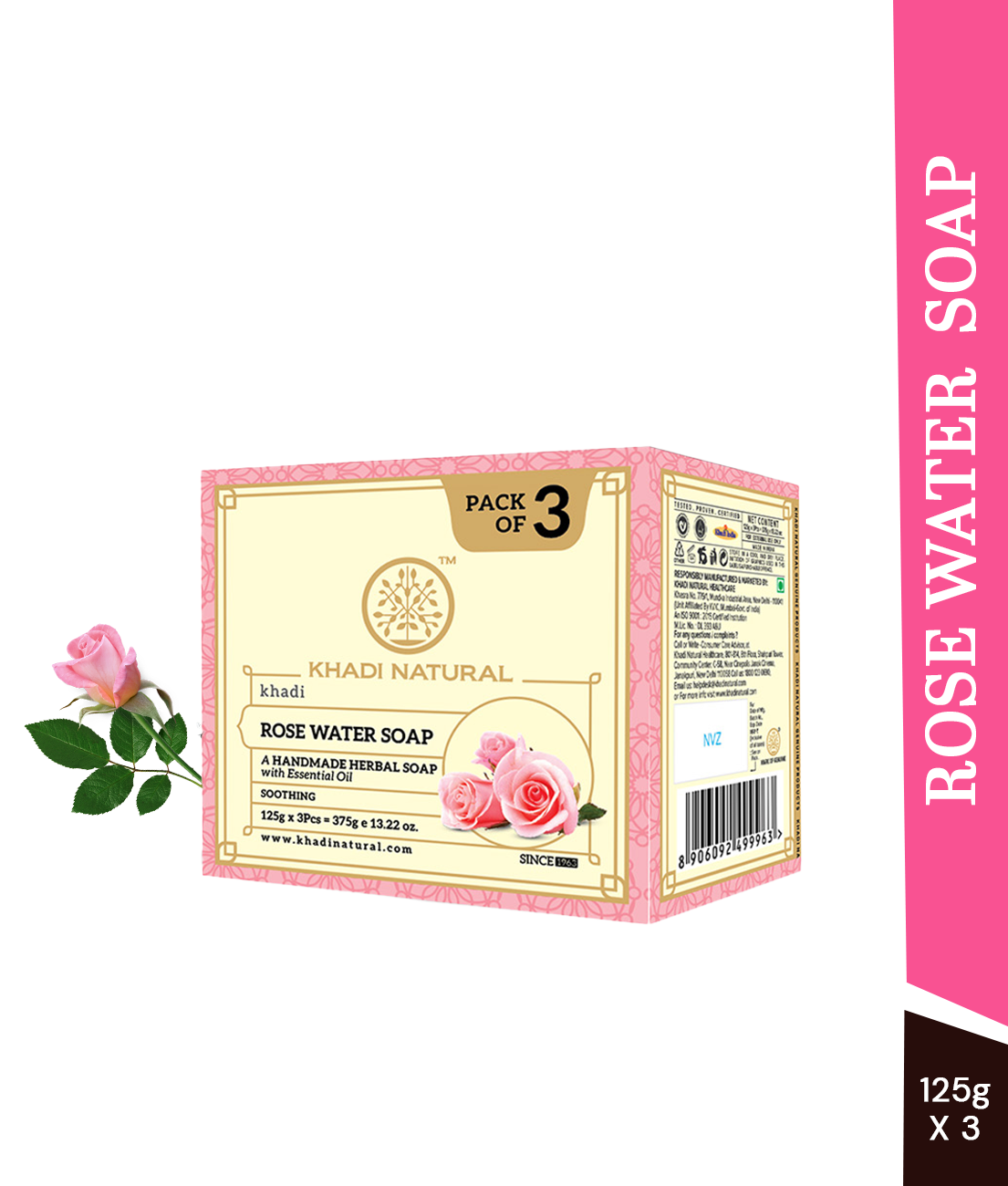 Khadi Natural Rosewater Soap Combo Pack Of 3 – 125gm Each