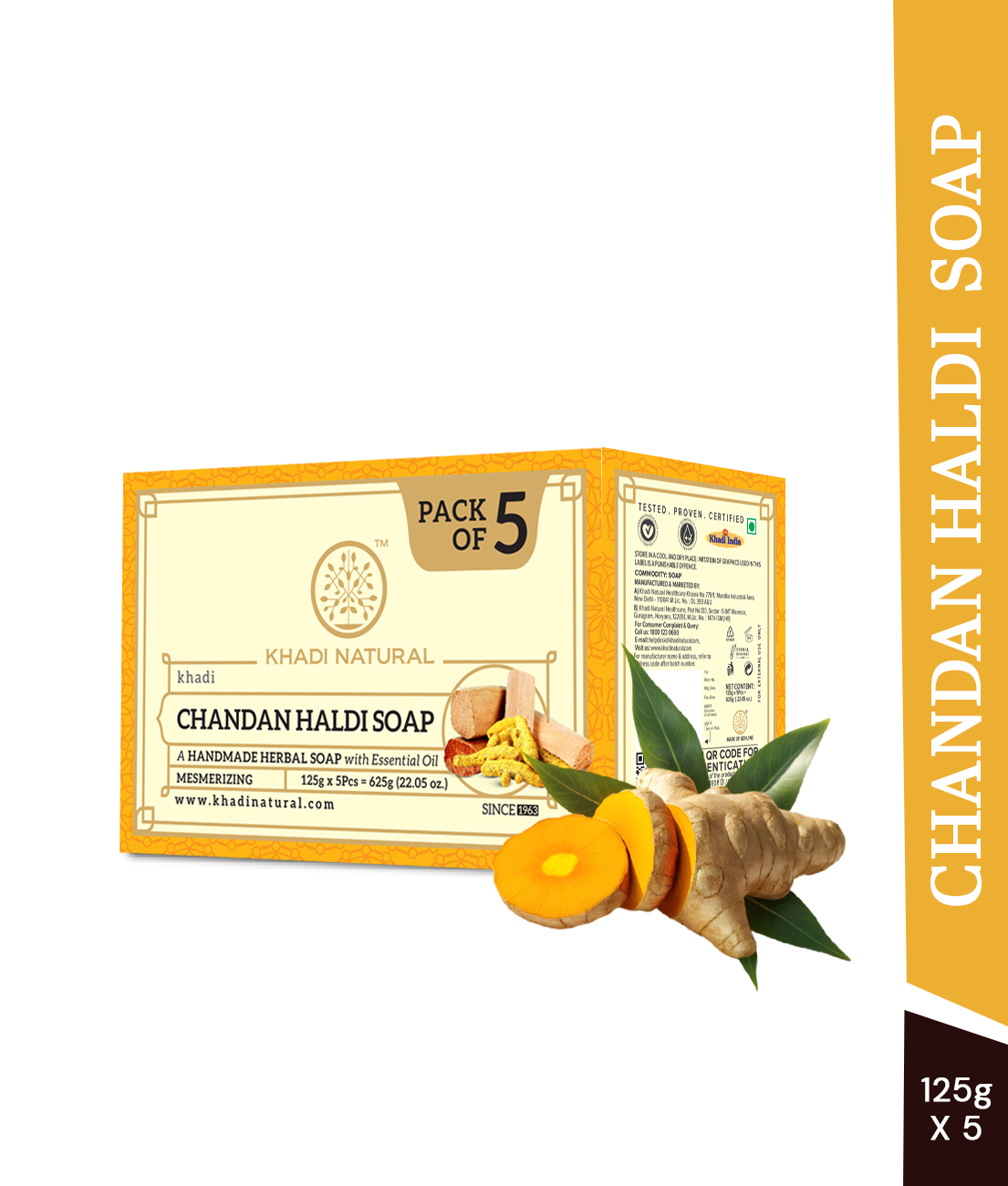 Khadi Natural Chandan Haldi Soap Combo Value Pack of 5 - 125gm Each