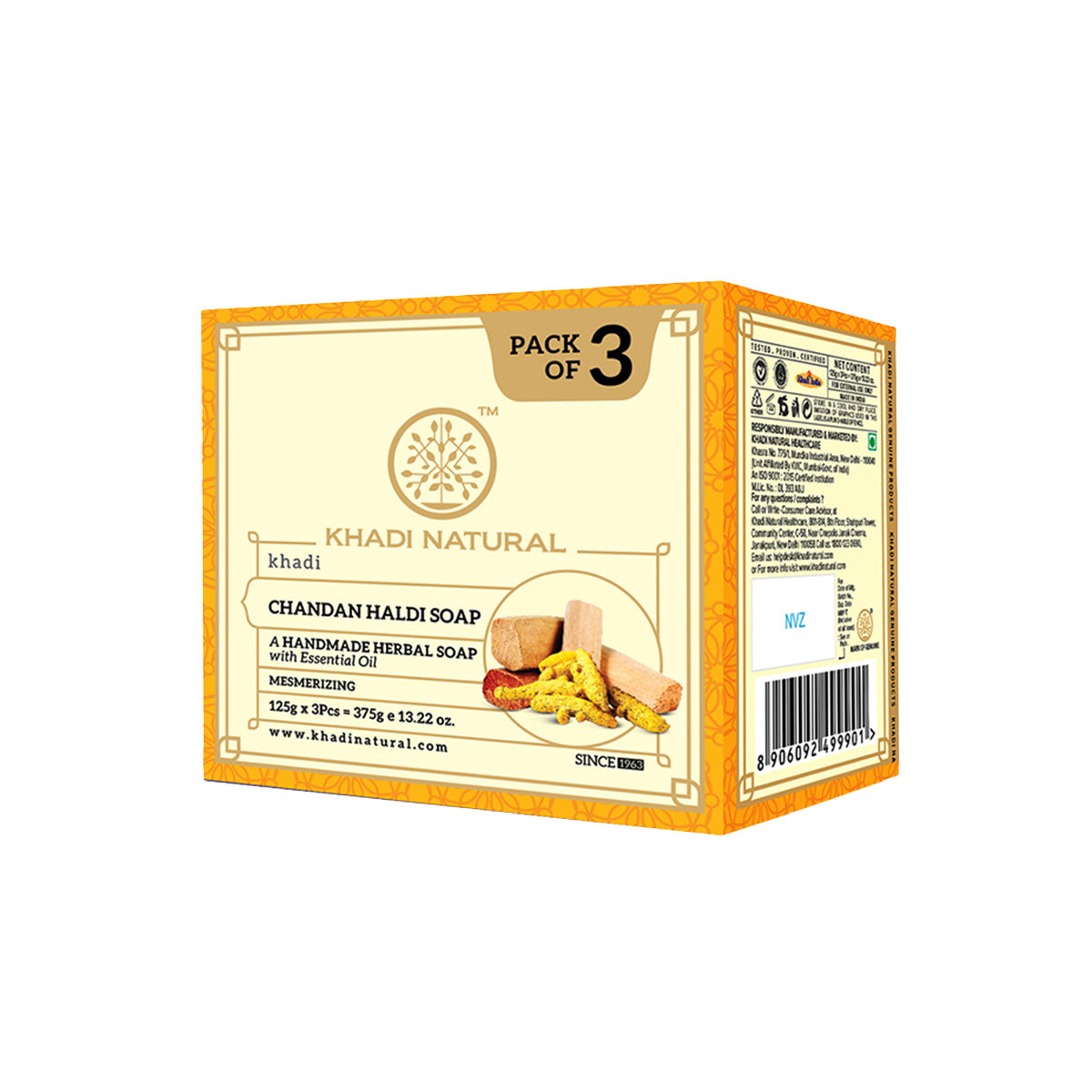 Khadi Natural Herbal Chandan Haldi Soap Combo Pack Of 3 ā 125gm Each