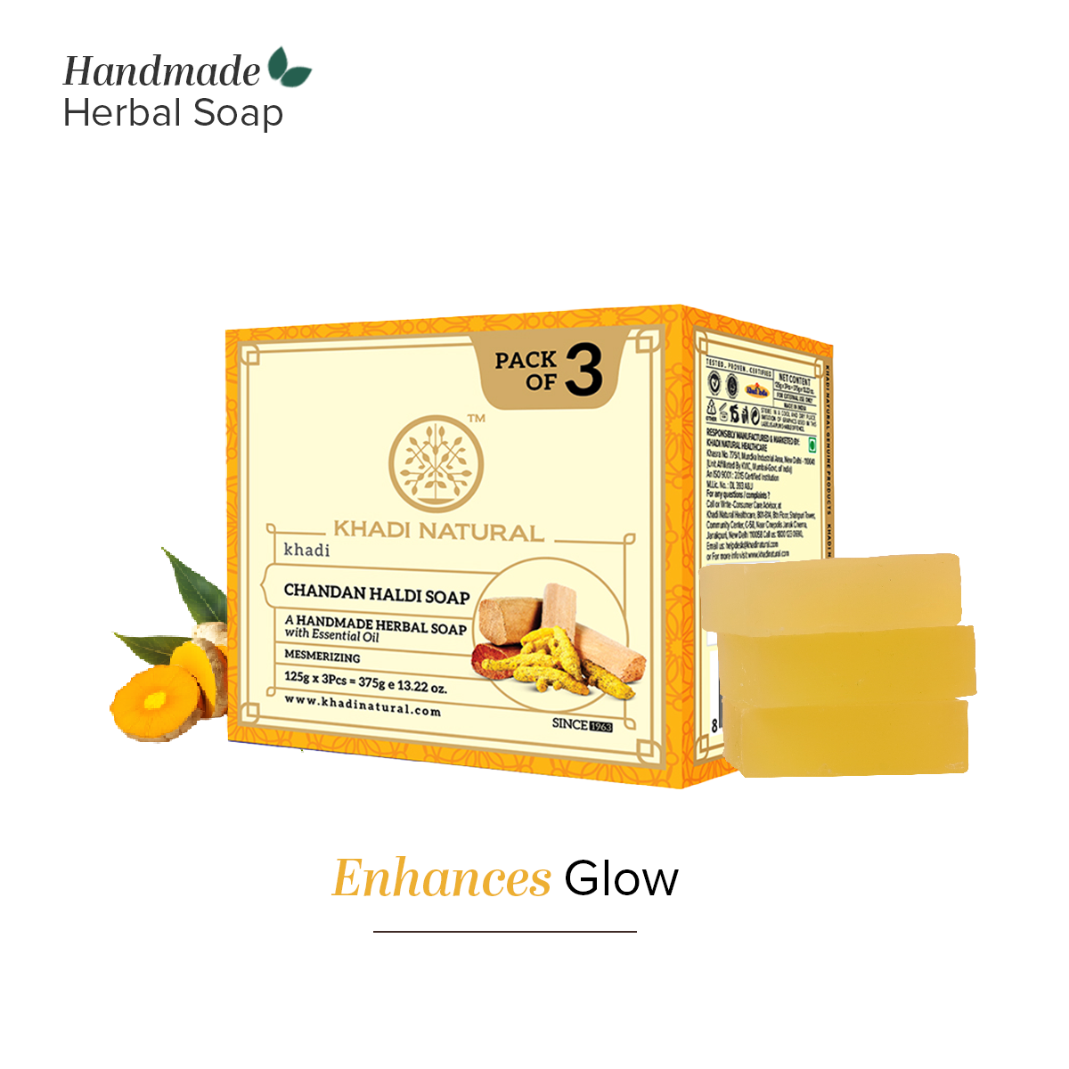 Khadi Natural Herbal Chandan Haldi Soap Combo Pack Of 3 ā 125gm Each
