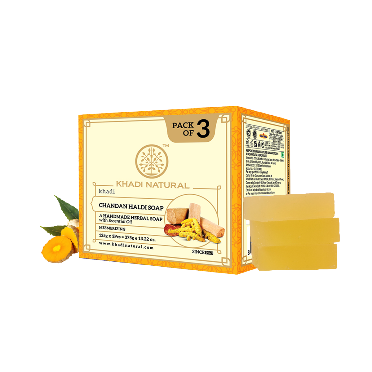 Khadi Natural Herbal Chandan Haldi Soap Combo Pack Of 3 β 125gm Each