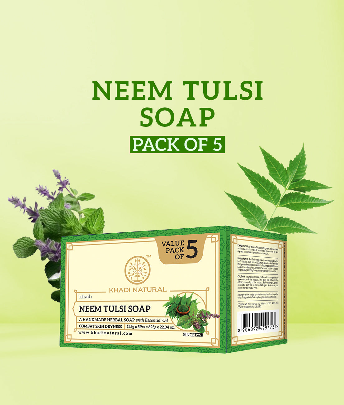 Khadi Natural Herbal Neem Tulsi Soap Combo Pack Of 5 – 125gm Each