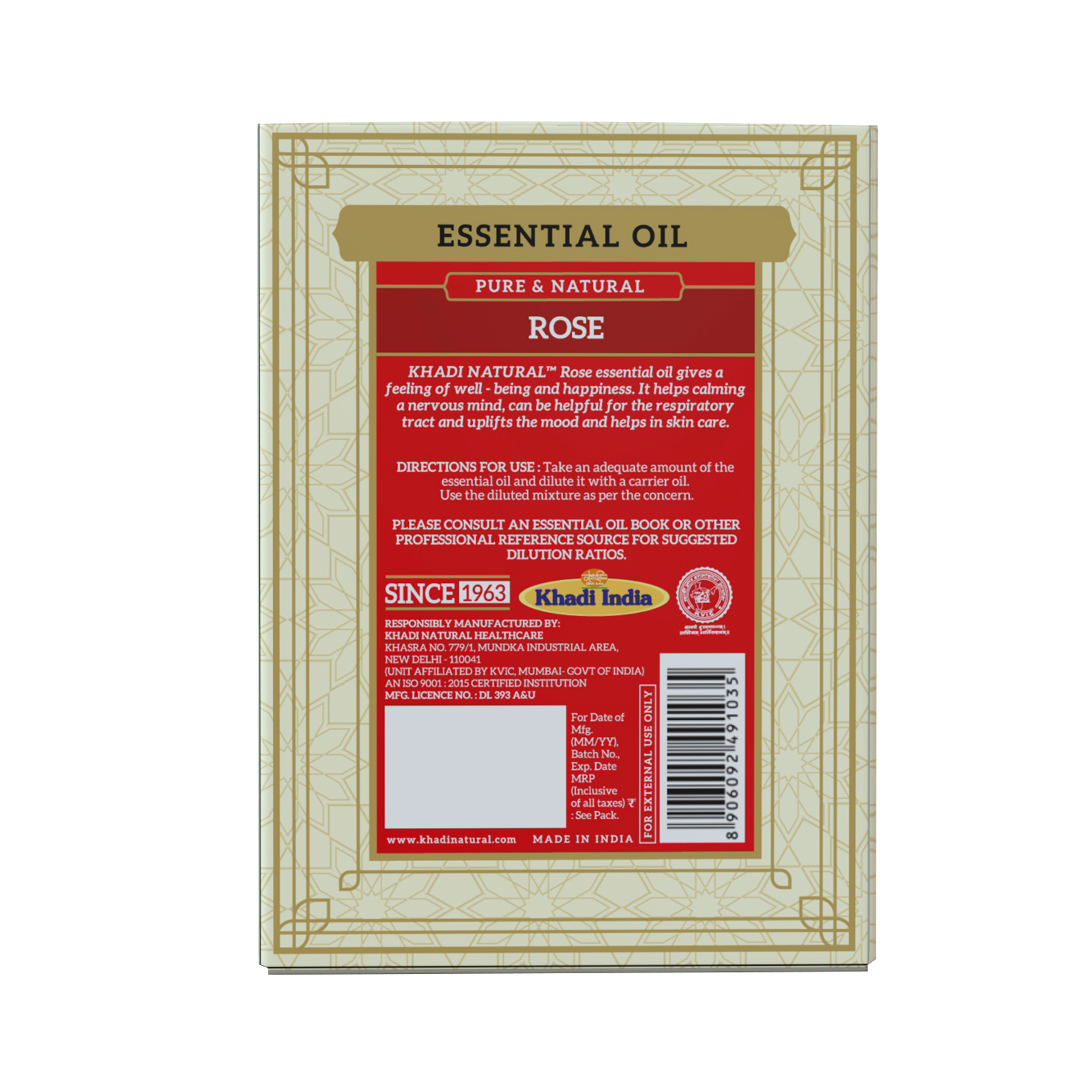 Khadi Natural Rose - Pure Essential Oil - 15 ml