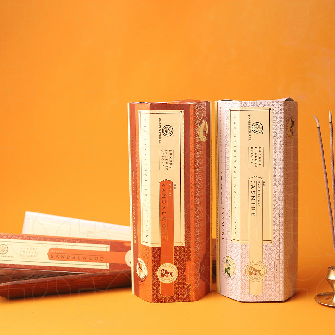 Khadi Natural Incense Sticks Jasmine and Sandalwood Combo of Pack of 6