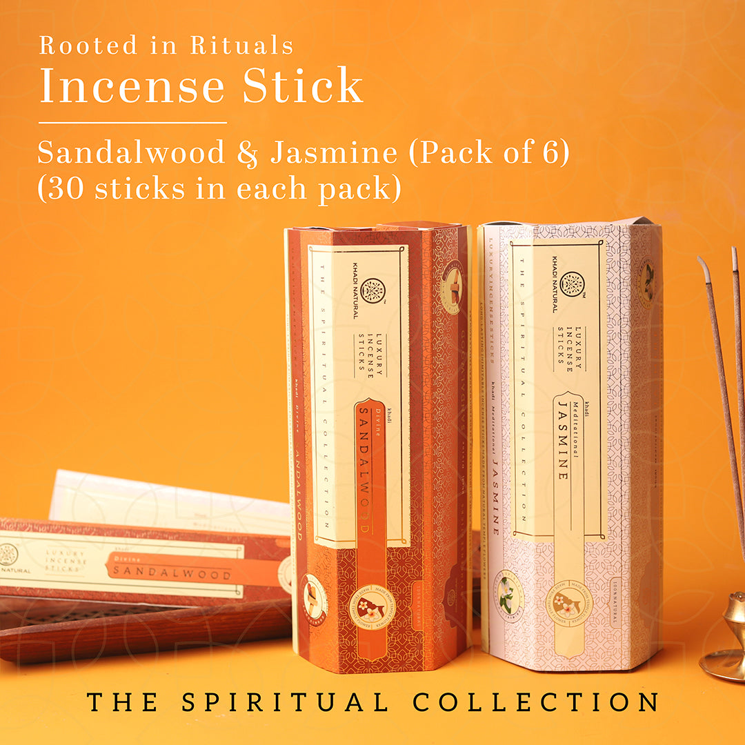 Khadi Natural Incense Sticks Jasmine and Sandalwood Combo of Pack of 6