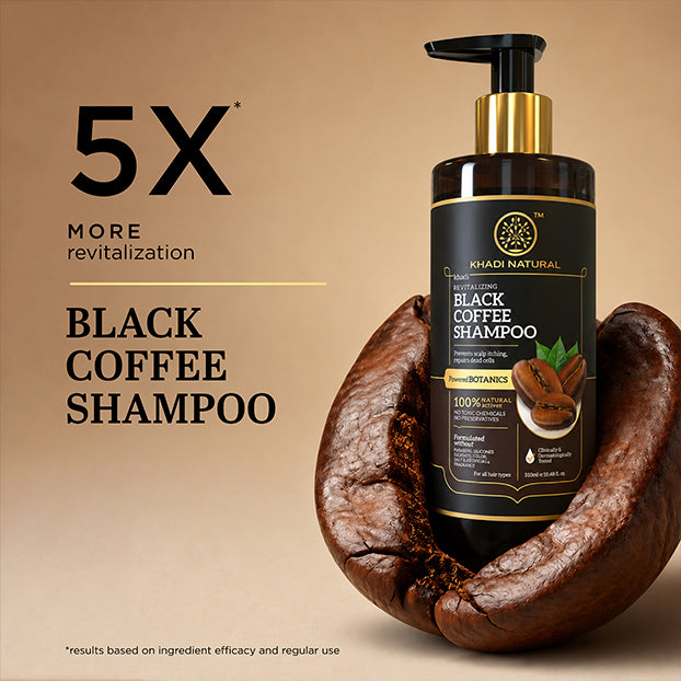 Khadi Natural Powered Botanics Black Coffee Shampoo for Strong & Healthy Hair - 310ml