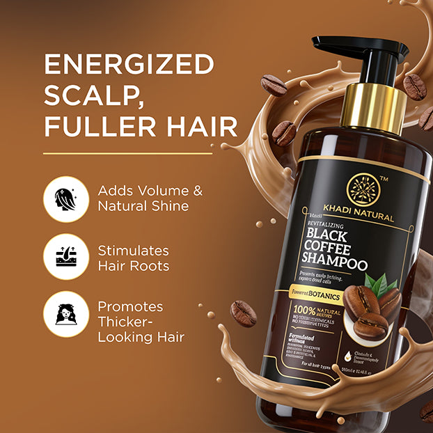 Khadi Natural Powered Botanics Black Coffee Shampoo for Strong & Healthy Hair - 310ml