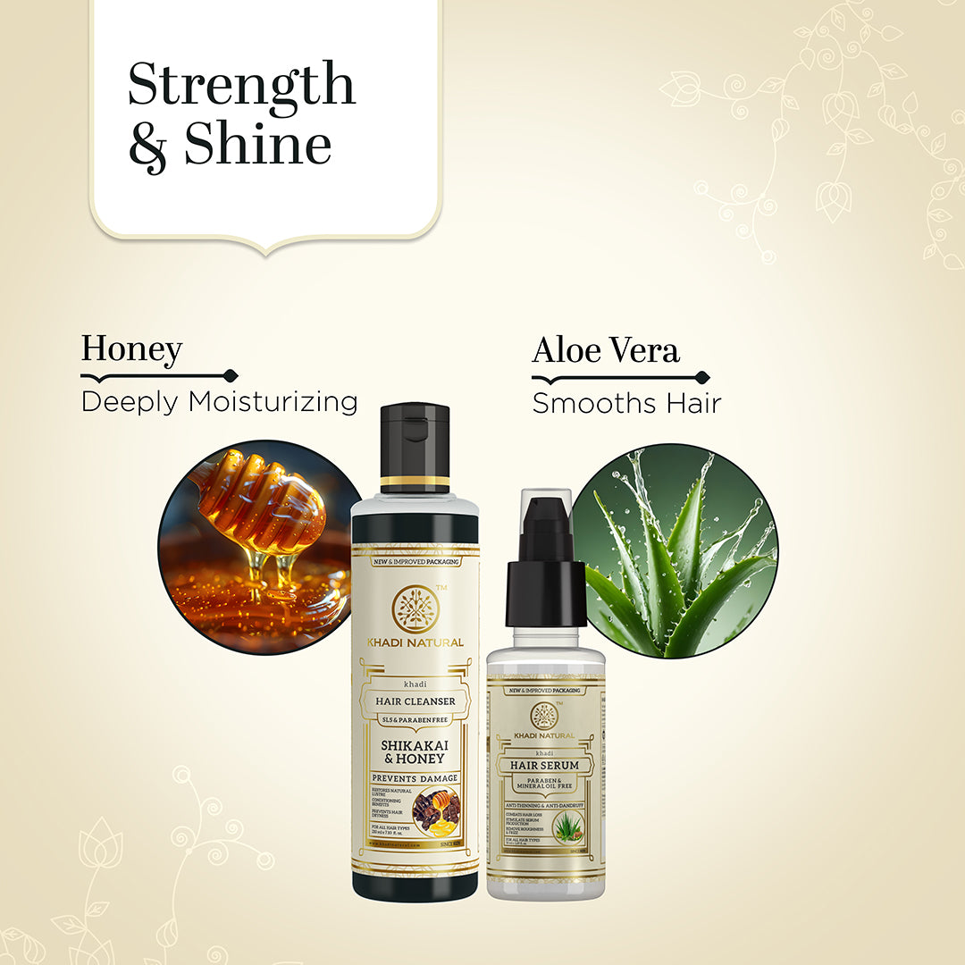 Khadi Herbal Shikakai Hair Cleanser with Hair Serum Combo (Set of 2)