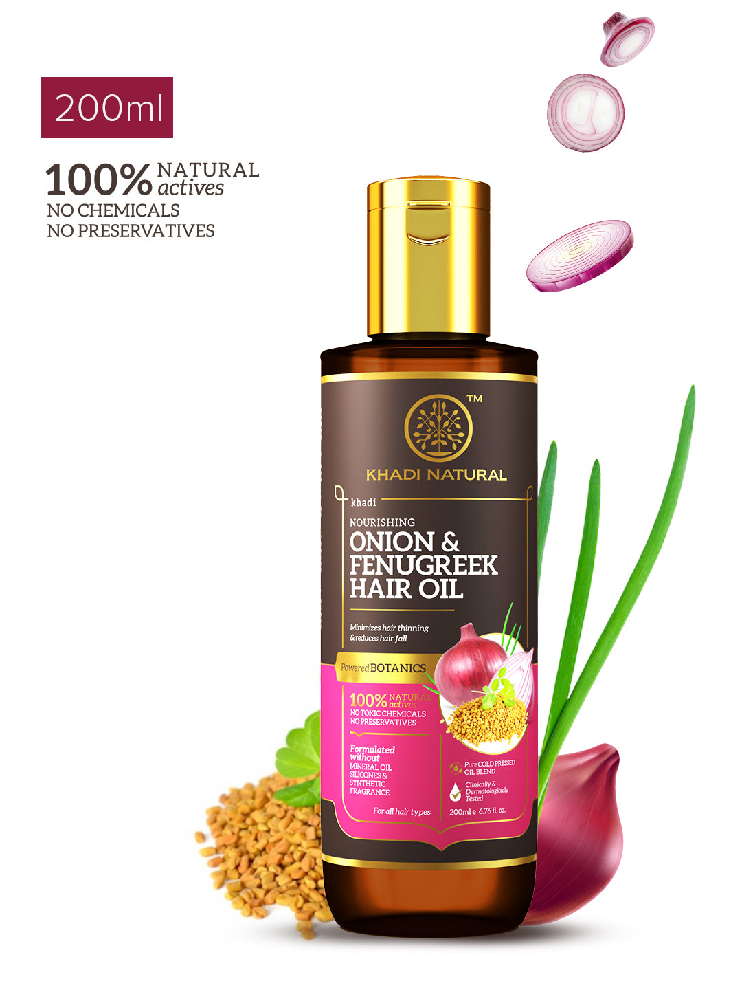 Khadi Natural Onion & Fenugreek Hair Oil - Mineral Oil, Silicones, Synthetic Fragrance Free-200 ml