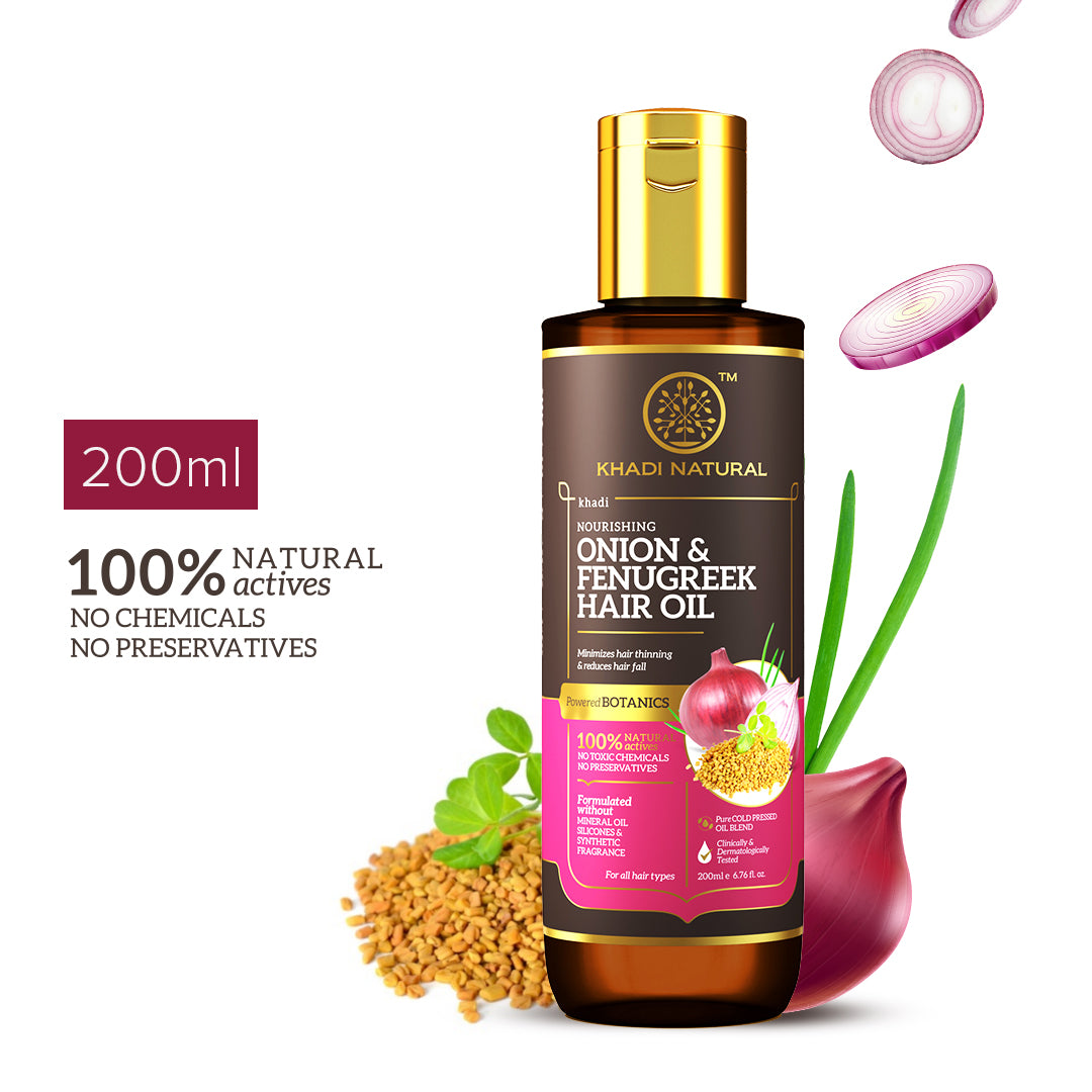 Khadi Natural Onion & Fenugreek Hair Oil - Mineral Oil, Silicones, Synthetic Fragrance Free-200 ml
