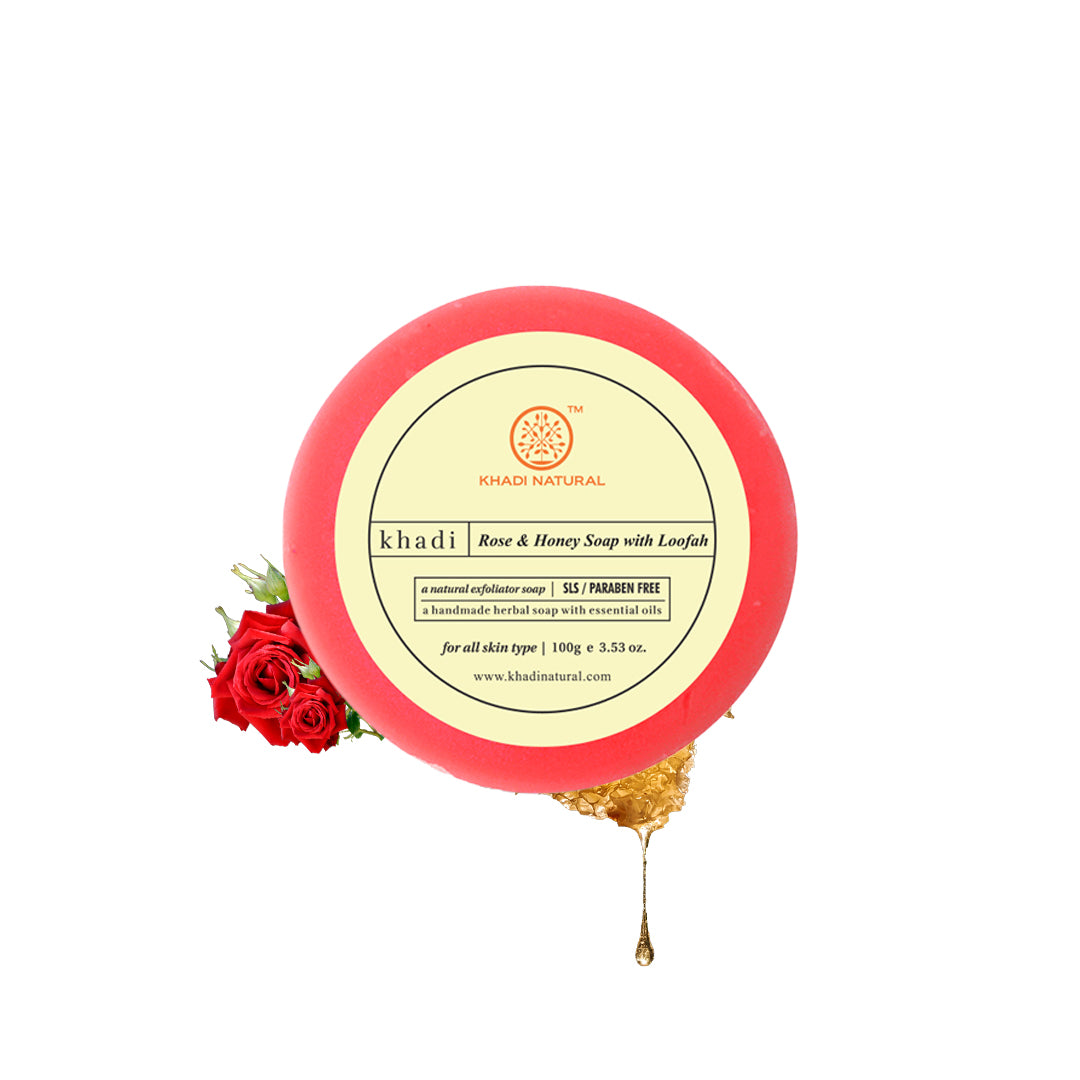 Khadi Natural Rose & Honey Loofah Soap - 100 g (Pack of 8)