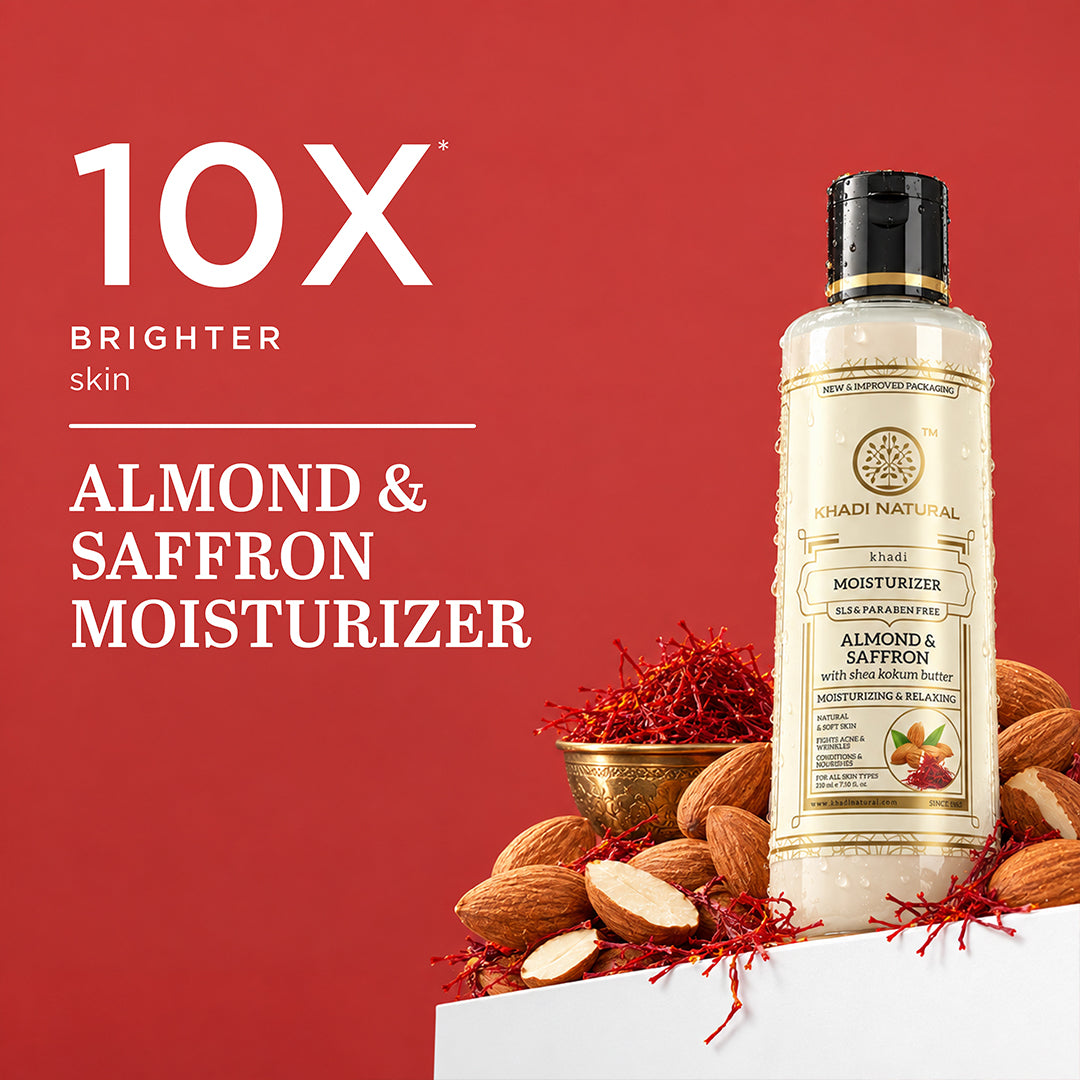 Khadi Natural Almond & Saffron Moisturizer- SLS &  Paraben Free - 210ml