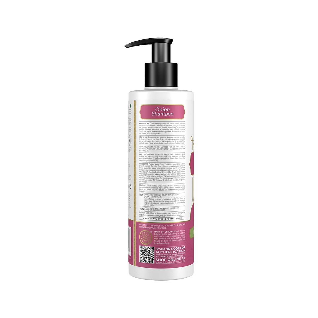 Khadi Natural Onion Shampoo/Cleanser | SLS & Paraben Free |Scalp nourishing formula|Controls dandruff and hairfall|Paraben free|Suitable for All Hair Types| 650 ml