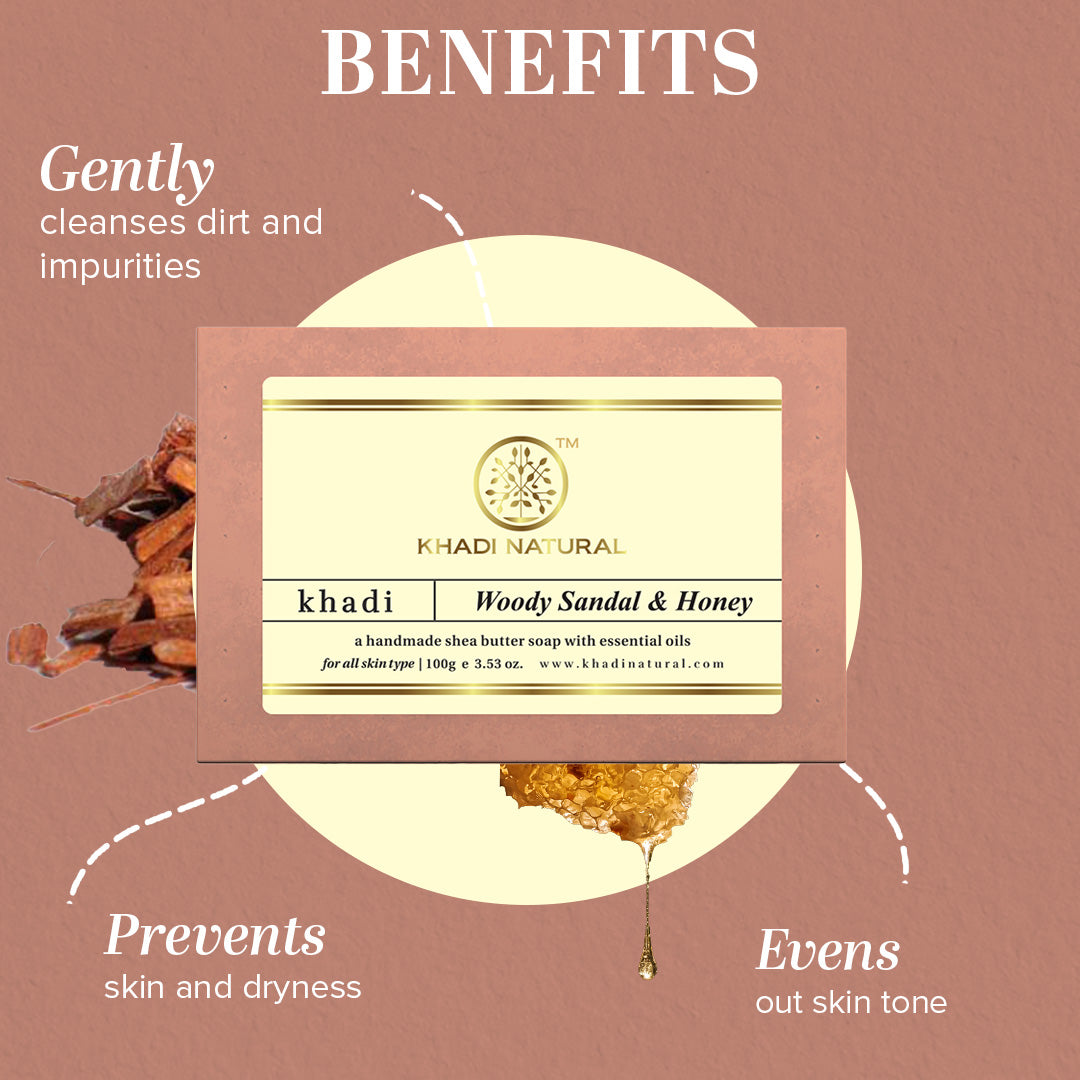 Khadi Natural Woody Sandal & Honey Soap - 100gm