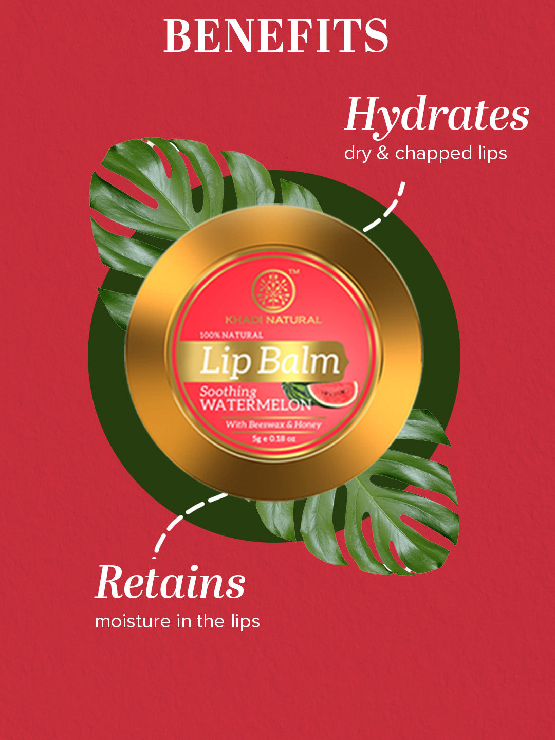 Khadi Natural Watermelon Lip Balm - With Beeswax & Honey-5 g (Pack of 3)