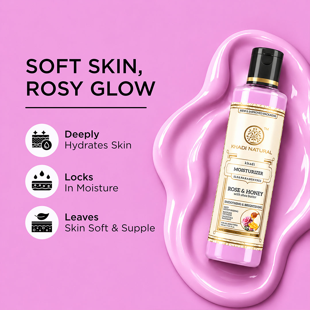 Khadi Natural Rose & Honey Moisturiser SLS & Paraben Free - 210ml Sale