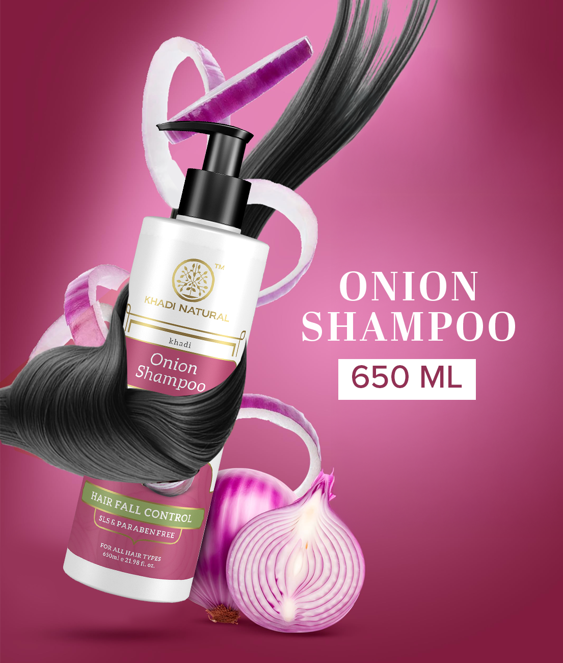 Khadi Natural Onion Shampoo/Cleanser | SLS & Paraben Free |Scalp nourishing formula|Controls dandruff and hairfall|Paraben free|Suitable for All Hair Types| 650 ml