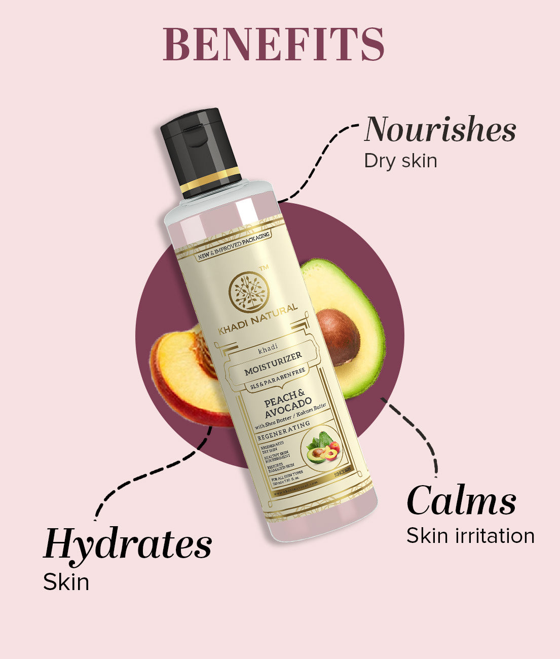 Khadi Natural Peach Avocado Moisturizer with SLS & Paraben Free -210 ml