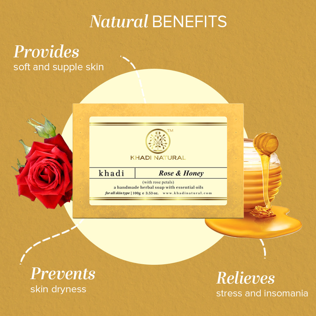 Khadi Natural Rose & Honey With Rose Petals Soap 100 g (Pack of 3)